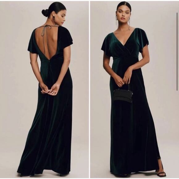 Jenny Yoo Collection Ellis Velvet Dress Open Back Formal Holiday Emerald Green 8 - Picture 1 of 8